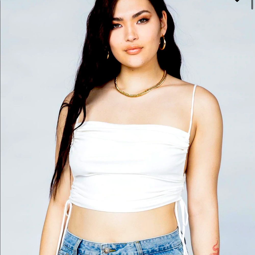 Princess Polly Ribbed White Crop Top Drawstring Detail (NWT, Sz 4)